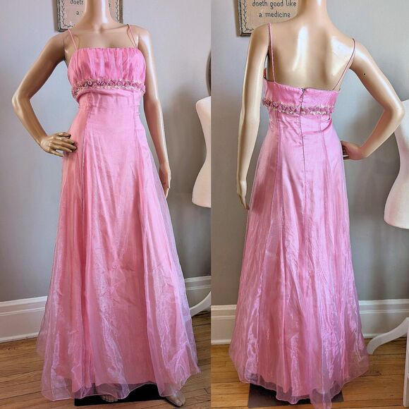 Vintage 90s Blondie Nites Pink Prom Gown Princess Maxi Dress Empire Regency 9 - Picture 1 of 15